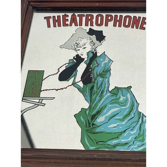 Rare Vintage Jules Cheret Theatrophone Advertisement Framed Mirror - Picture 3 of 4